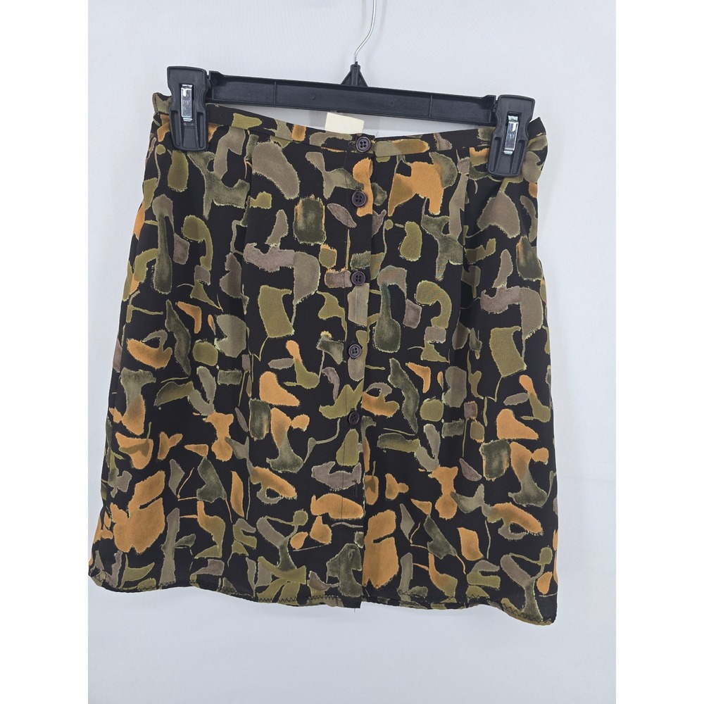 Max Studio Womens Abstract Print Button Front Mini Skirt Olive Green Brown S